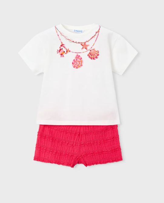 Mayoral Ruffled Shorts & T-Shirt Set Style 3231 - Poppy